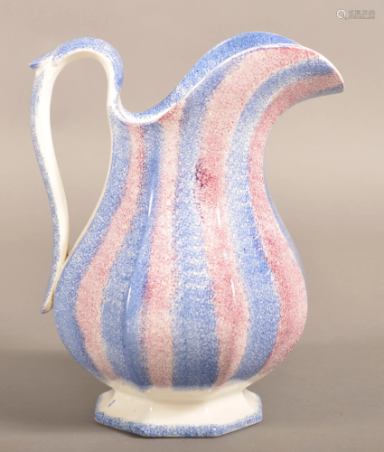 Red and Blue Rainbow Spatter China Water Pitcher.