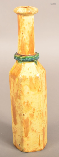 Antique Mottle Glazed Earthenware Paneled Bottle.
