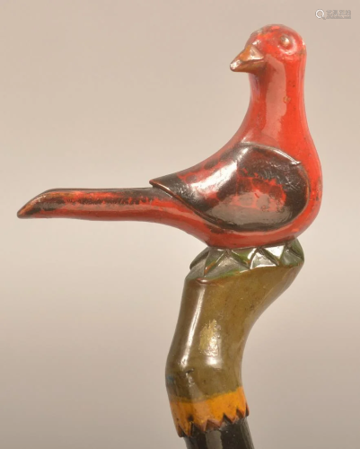 Simmons Carved and Painted Cane with Bird Grip.