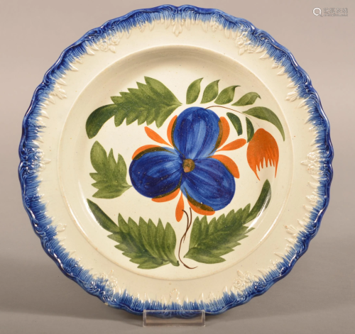 Leeds Blue Feather Edge Pearlware Decorated Plate.