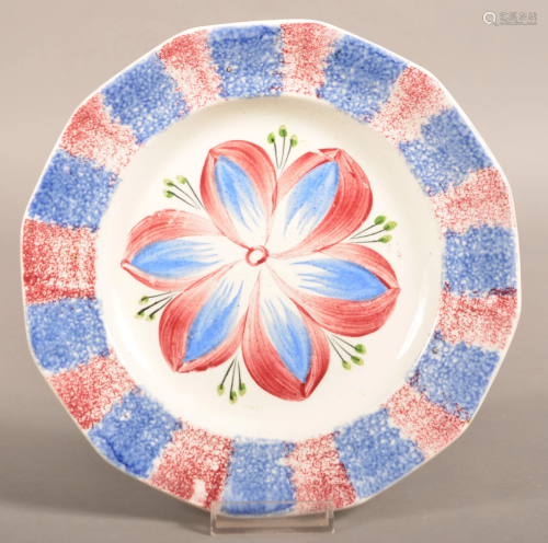 Red & Blue Rainbow Spatter China Dahlia Pattern Plate.