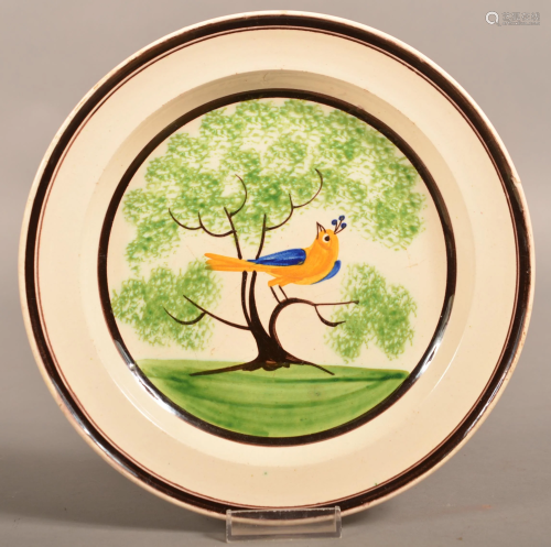 Leeds Type Creamware Plate with Bird Decoration.