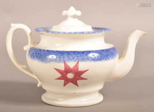 Blue Spatter China 8-Pointed Compass Star Teapot.