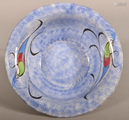 Blue Spatter China Peafowl Pattern Wash Bowl.