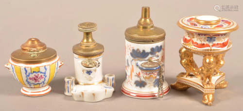 Four Antique Porcelain/Pottery Hand-Painted Inkwells.
