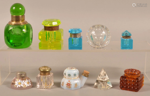 Ten Various Antique Glass Inkwells.