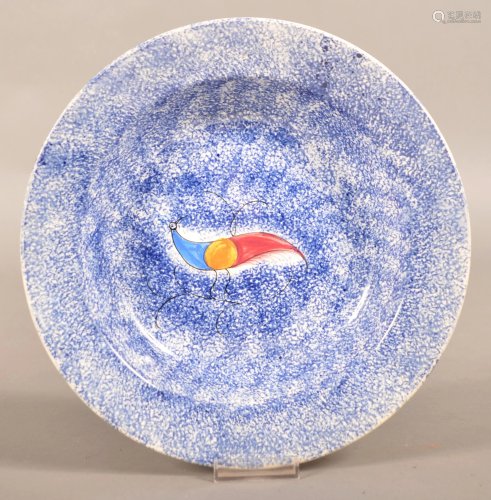 Blue Spatter China Peafowl Pattern Soup Plate.