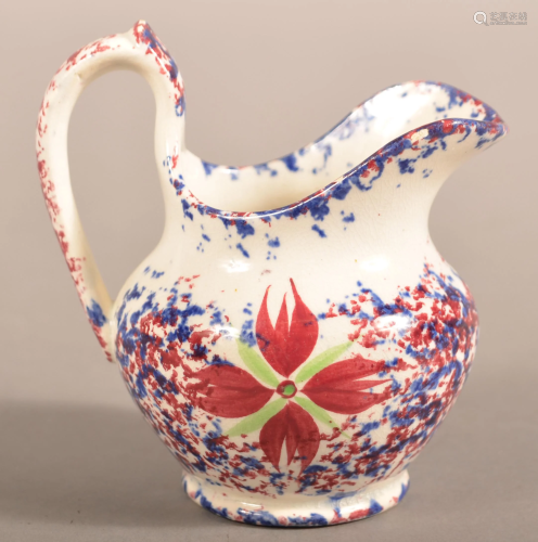 Red & Blue Sponge Cluster of Buds China Cream Pitcher.