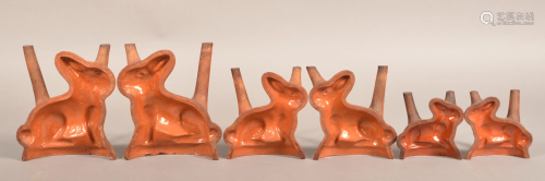 Graduated Set of Three Redware Rabbit Molds.