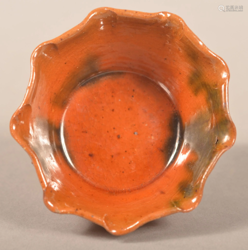 Antique Mottle Glazed Redware Miniature Bowl.