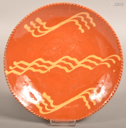 PA 19th Century Redware Slip Decorated Plate.