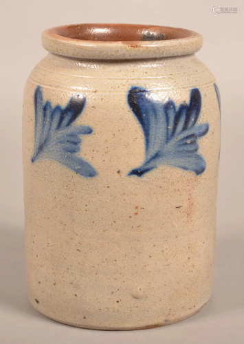 Unsigned 19th Century One Gallon Stoneware Jar.