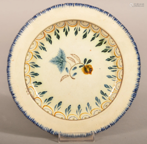 Leeds Soft Paste Blue Feather Edge Toddy Plate.