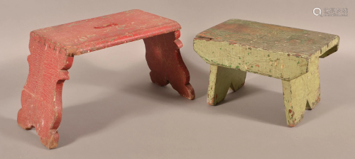 Two Various Antique Painted Softwood Footstools.