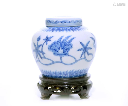 A Rare Blue and White Lotus Jar