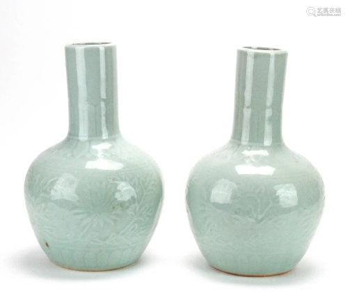 Pair of Chinese Light-Blue Bottle Vases