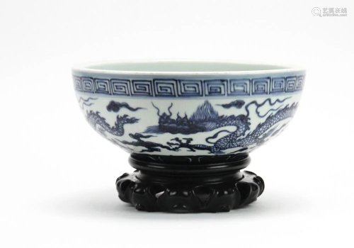 Chinese Blue and White Flying Dragon Bowl