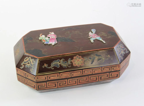 Chinese Box with Porcelain Figures 19thC