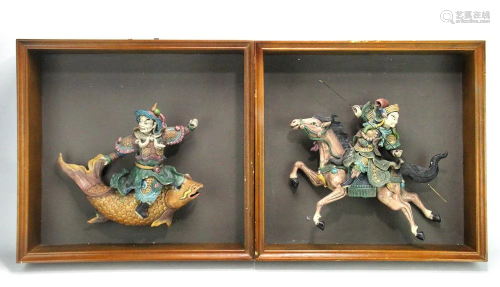 Two Chinese Polychrome Roof Tiles