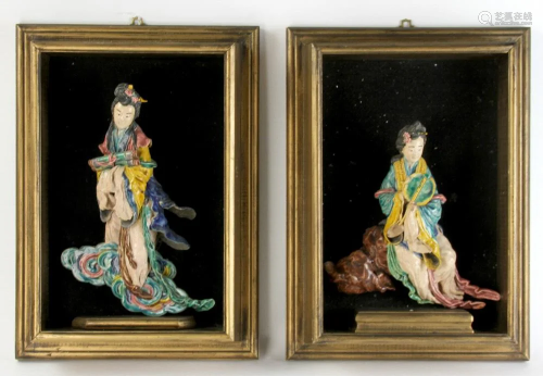 Pair of 19thC Chinese Sancai Glazed Tiles