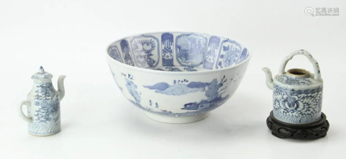 Chinese Porcelain Bowl, Box, Teapots