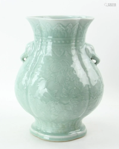 Large Celadon Green Glazed Zun Vase