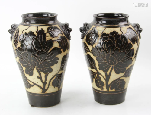 Pair of Chinese Black Vases