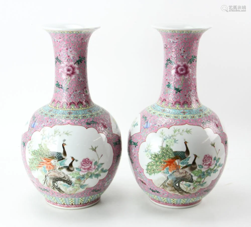 Chinese Pair of Vases Famille Rose