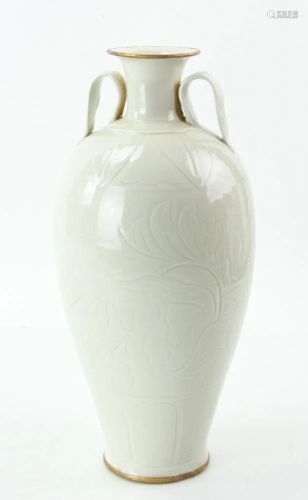 Chinese White Glaze Vase Carved Flower Design