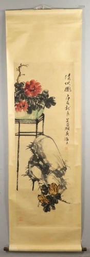 Scroll of Chinese Watercolor, Flower Design