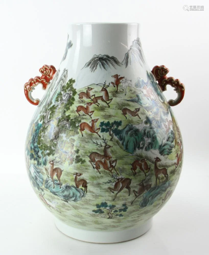 Chinese Famille Rose Hundred Deer Vase Qianlong