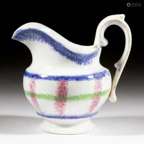 ENGLISH SPATTERWARE RAINBOW PLAID CERAMIC CREAMER