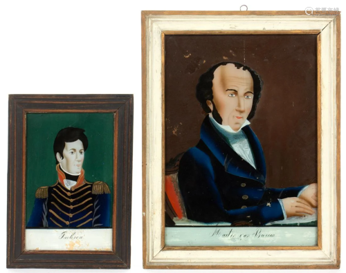 FOLK ART REVERSE-PAINTED AMERICAN HISTORICAL PORTRAITS,