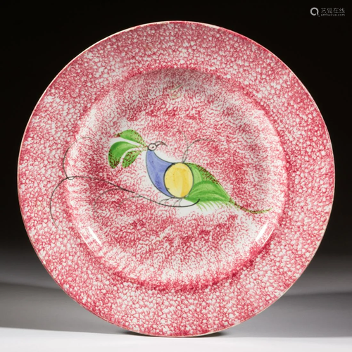 ENGLISH SPATTERWARE PEAFOWL CERAMIC PLATE