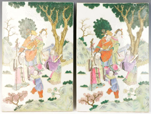 Pair of Chinese Famille Rose Porcelain Plaques
