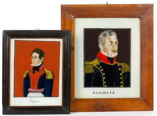 FOLK ART REVERSE-PAINTED HISTORICAL PORTRAITS OF