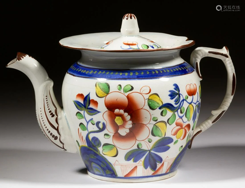 ENGLISH GAUDY DUTCH CERAMIC TEAPOT