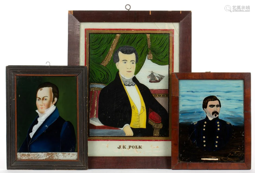 FOLK ART REVERSE-PAINTED HISTORICAL PORTRAITS, LOT OF