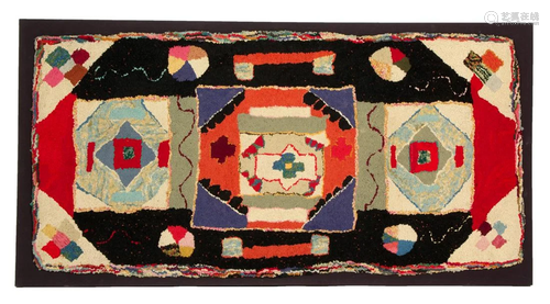 AMERICAN FOLK ART GEOMETRIC HOOKED RUG