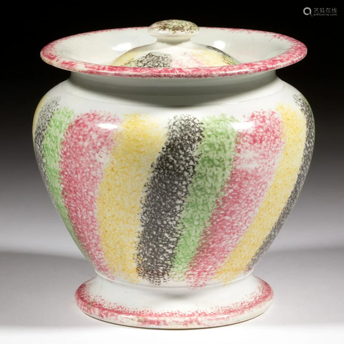 ENGLISH SPATTERWARE RAINBOW CERAMIC SUGAR BOWL