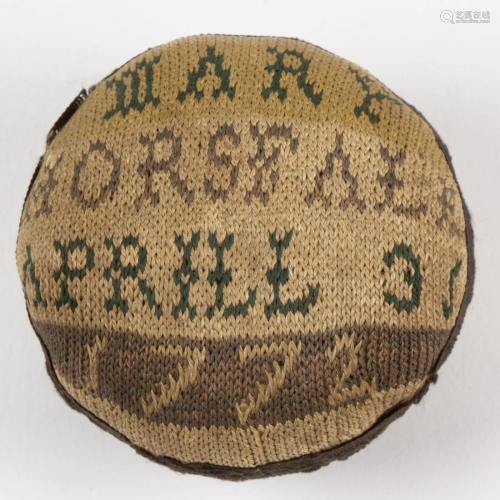 GEORGIAN BRITISH KNITTED SIGNED AND DATED PIN-BALL /