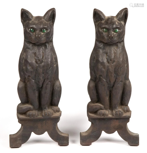 NASHVILLE, TENNESSEE CAST-IRON PAIR OF CAT ANDIRONS