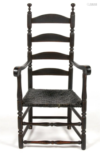 NEW ENGLAND PAINTED LADDER-BACK ARM CHAIR
