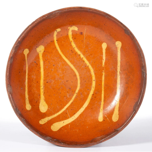 AMERICAN SLIP-DECORATED EARTHENWARE / REDWARE DISH