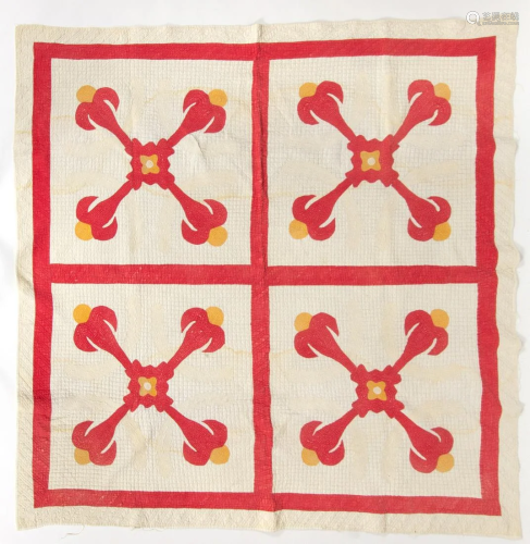 AMERICAN STYLIZED FLOWER APPLIQUE QUILT