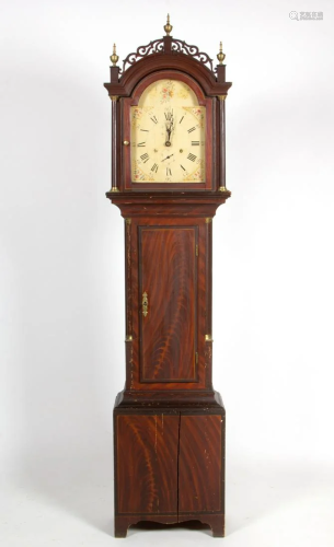 NEW ENGLAND PAINT-DECORATED PINE TALL-CASE CLOCK