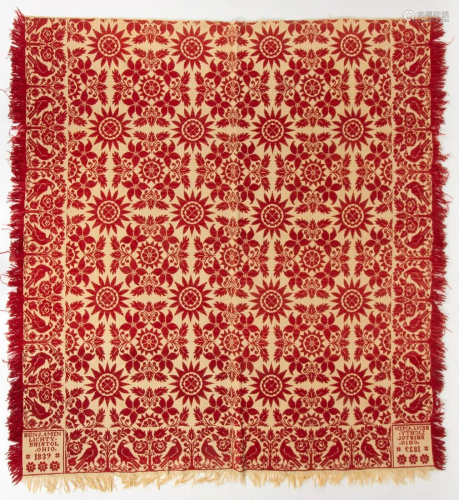 BRISTOL, OHIO SIGNED AND DATED JACQUARD COVERLET