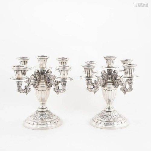 PAIR, ARGENTINIAN SILVER FIVE-LIGHT CANDELABRA