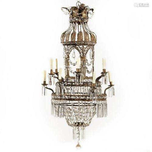 ITALIAN NEOCLASSICAL CRYSTAL 12-LIGHT CHANDELIER