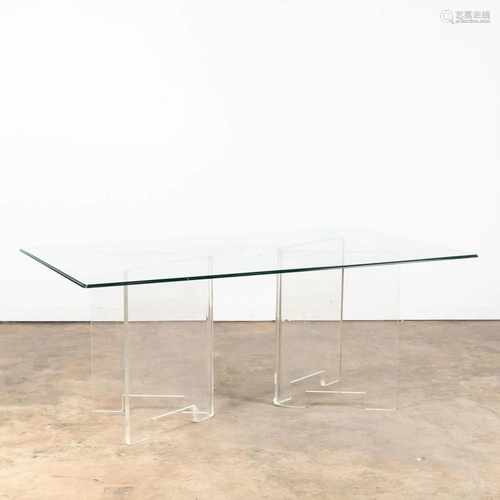 KARL SPRINGER STYLE GLASS TOP LUCITE DINING TABLE